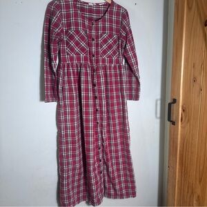 Vintage Red Plaid Flannel Maxi Dress Nightgown